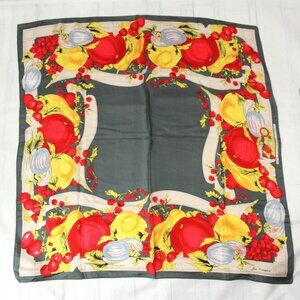 Vintage June Critchfield Heinz Fruit Print Silk Scarf Wrap Square Japan 1990s